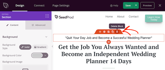 Suppression de blocs d'une conception de page personnalisée Deleting blocks from a custom page design