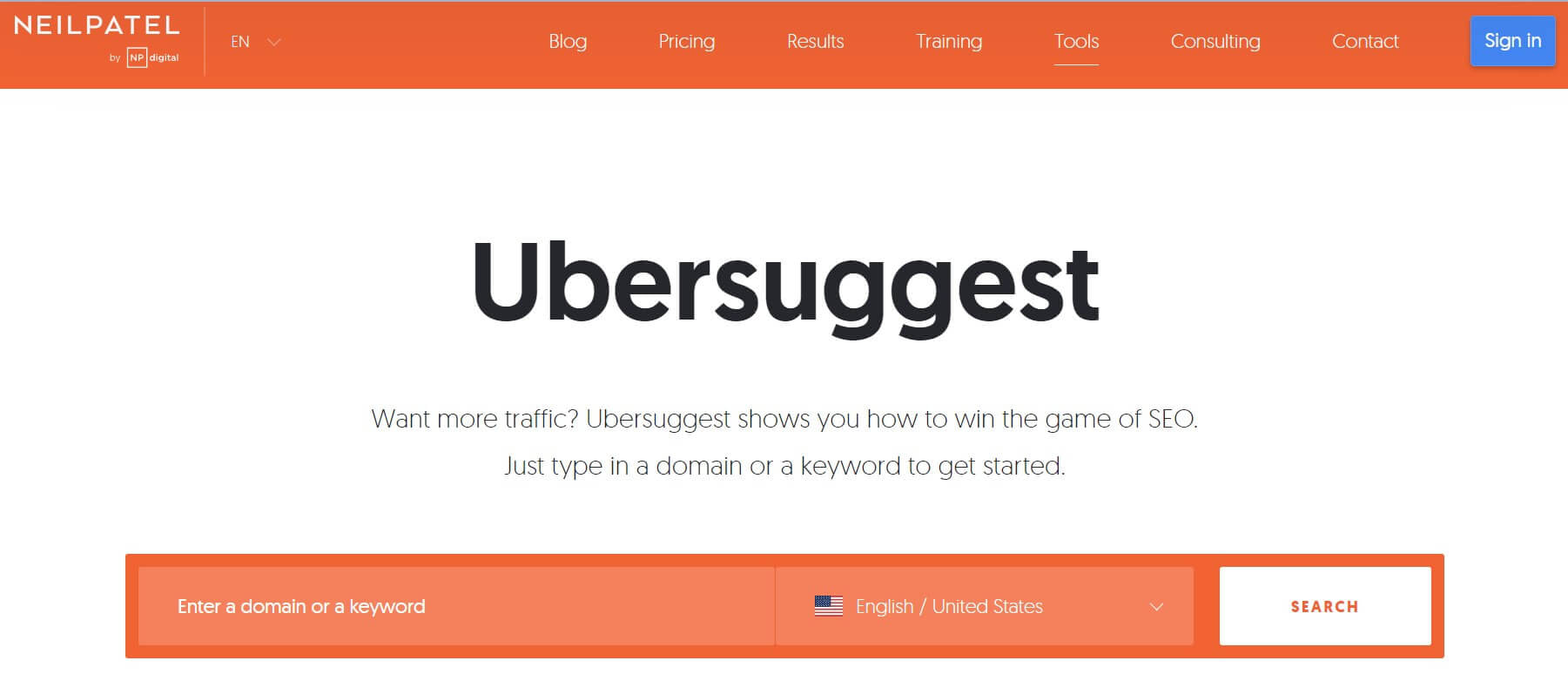 halaman utama Ubersuggest