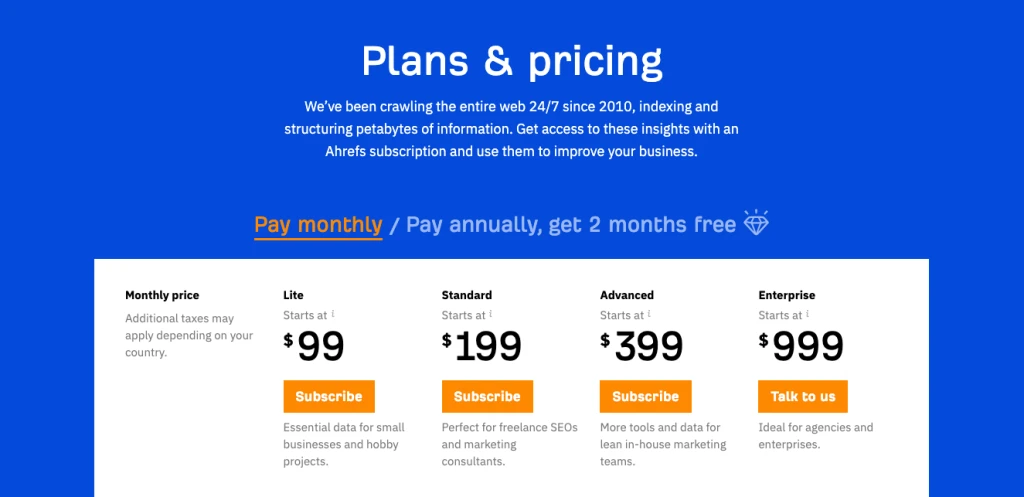 Paket dan harga Ahrefs