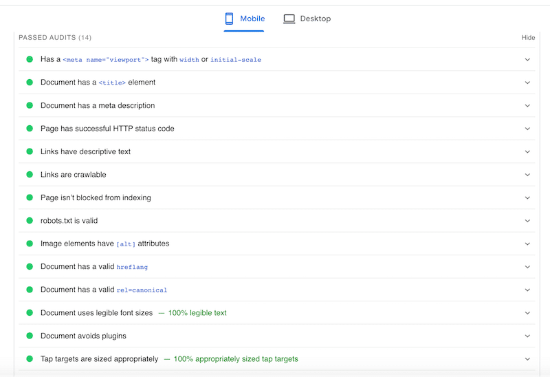 Pemeriksaan SEO oleh Google - Sumber: PageSpeed Insights