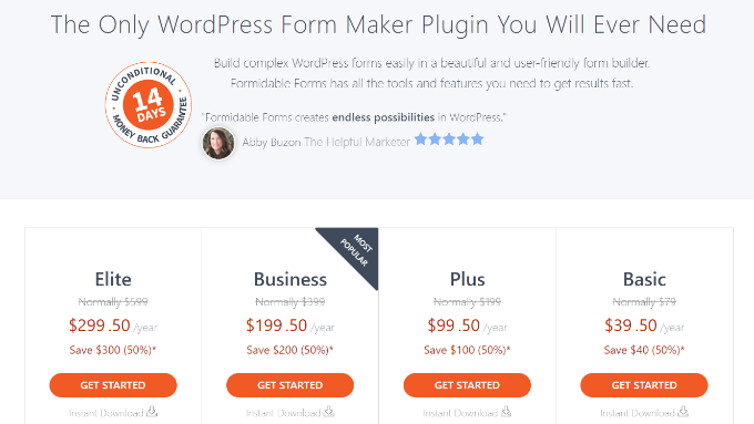 Paket harga Formidable Forms Formidable Forms pricing plans