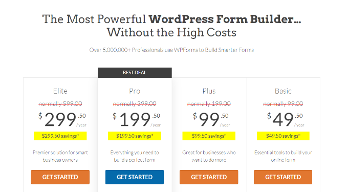 Paket harga WPForms WPForms pricing plans