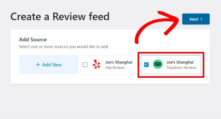 Seleziona Fonte delle recensioni di TripAdvisor