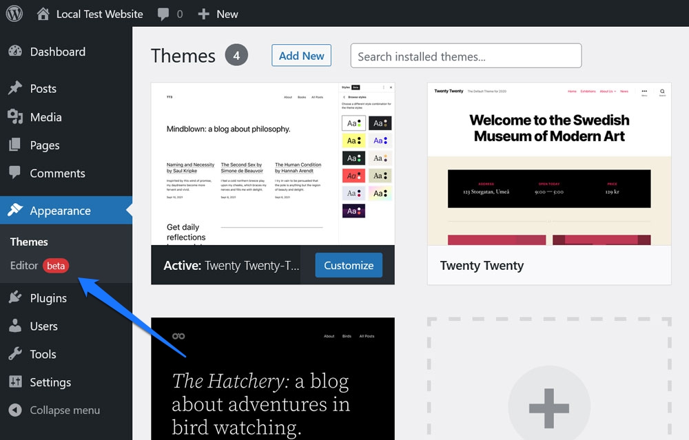 stato beta accanto all'opzione dell'editor di wordpress