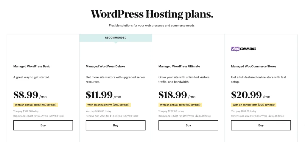 Хостинг WordPress Тарифные планы GoDaddy