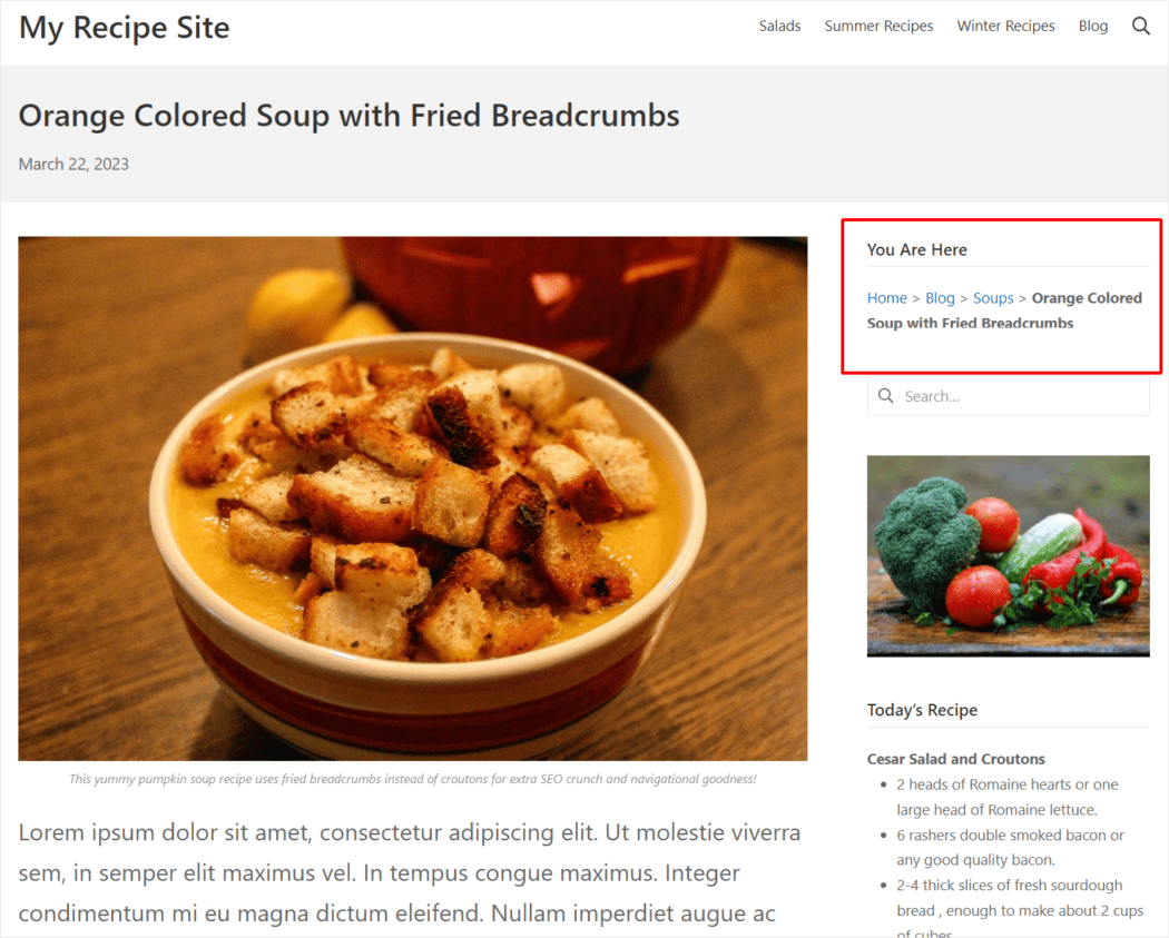Una pagina del sito web con navigazione breadcrumb.