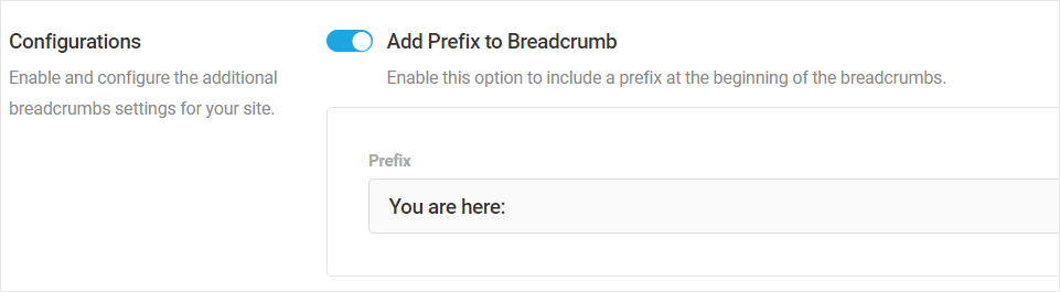 SmartCrawl - Impostazioni breadcrumb: aggiungi il prefisso al breadcrumb.