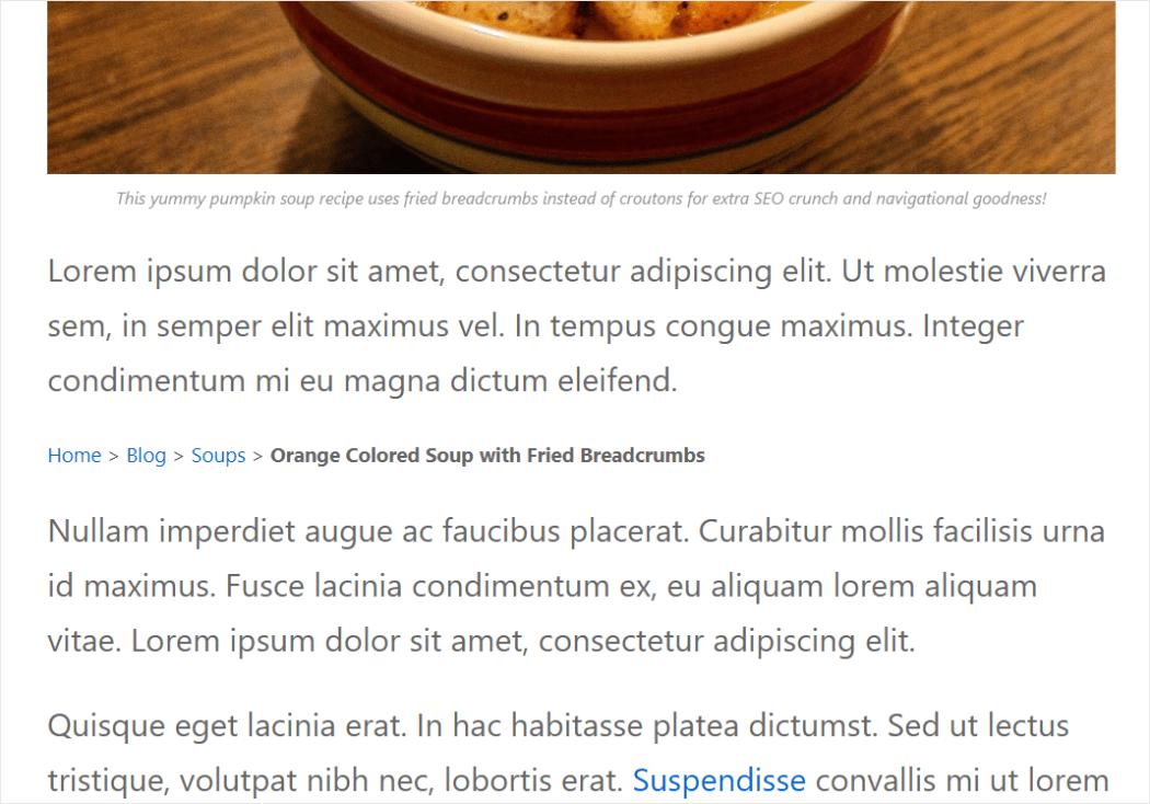 Esempio di aggiunta di breadcrumb al contenuto utilizzando uno shortcode.