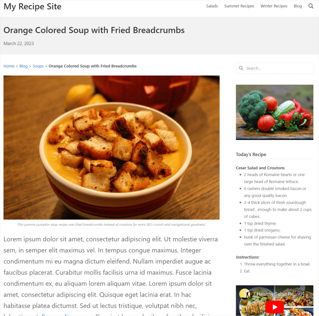 Un esempio di pagina web con breadcrumb.