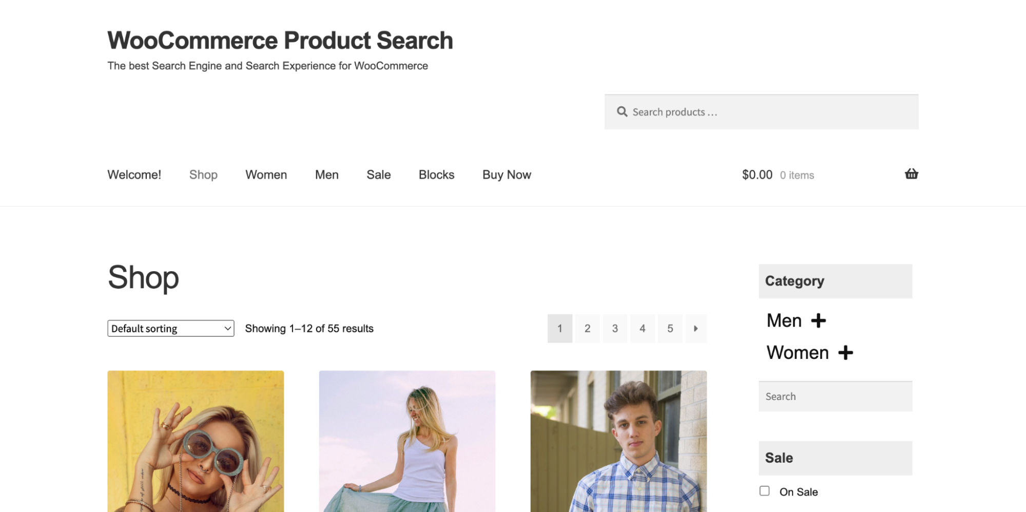Dimostrazione della ricerca di prodotti WooCommerce