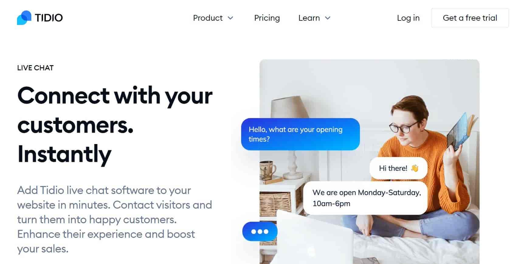 Pagina iniziale della live chat di Tidio