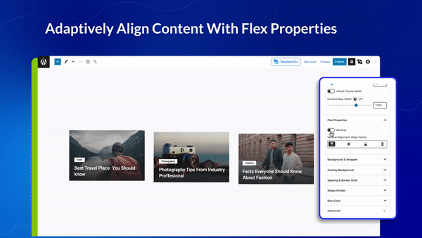 Presentazione di PostX Row/Colonna Block: mostra i tuoi contenuti perfettamente 4 Flex Properties
