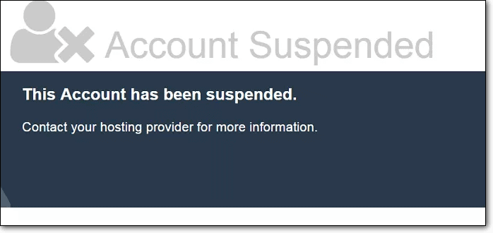 Messaggio di errore "Questo account è stato sospeso. Contatta il tuo provider di hosting per ulteriori informazioni".