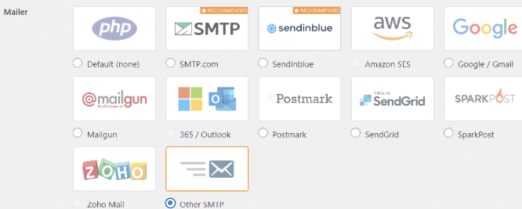 Sélection d'un autre SMTP comme expéditeur