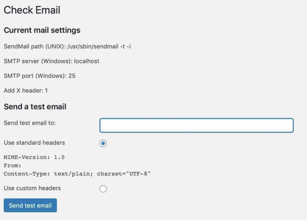 Saisie de l'e-mail de test