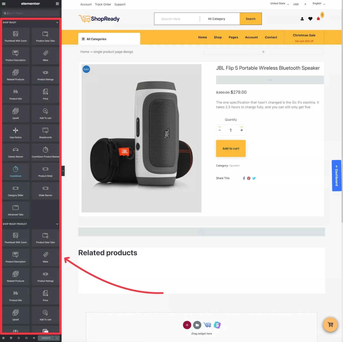 특별 ShopReady Elementor 위젯