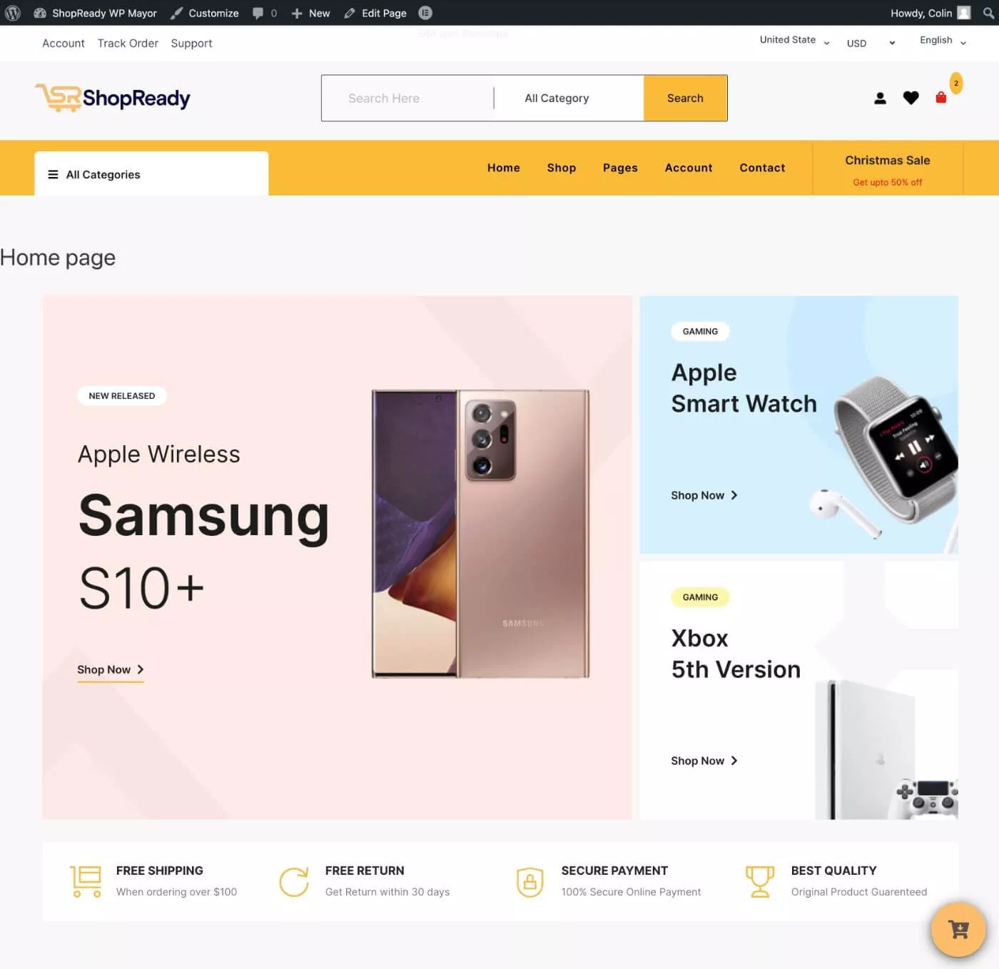 ShopReady 데모 사이트의 예