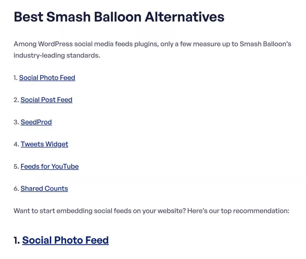자체 블로그 게시물에 따른 Smash Balloon 대안.