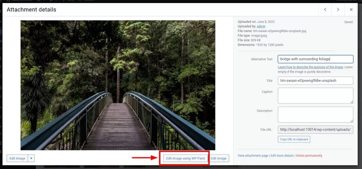 หน้าต่าง WordPress Media Library