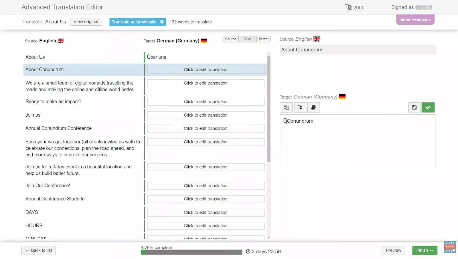 WPML-Übersetzungseditor