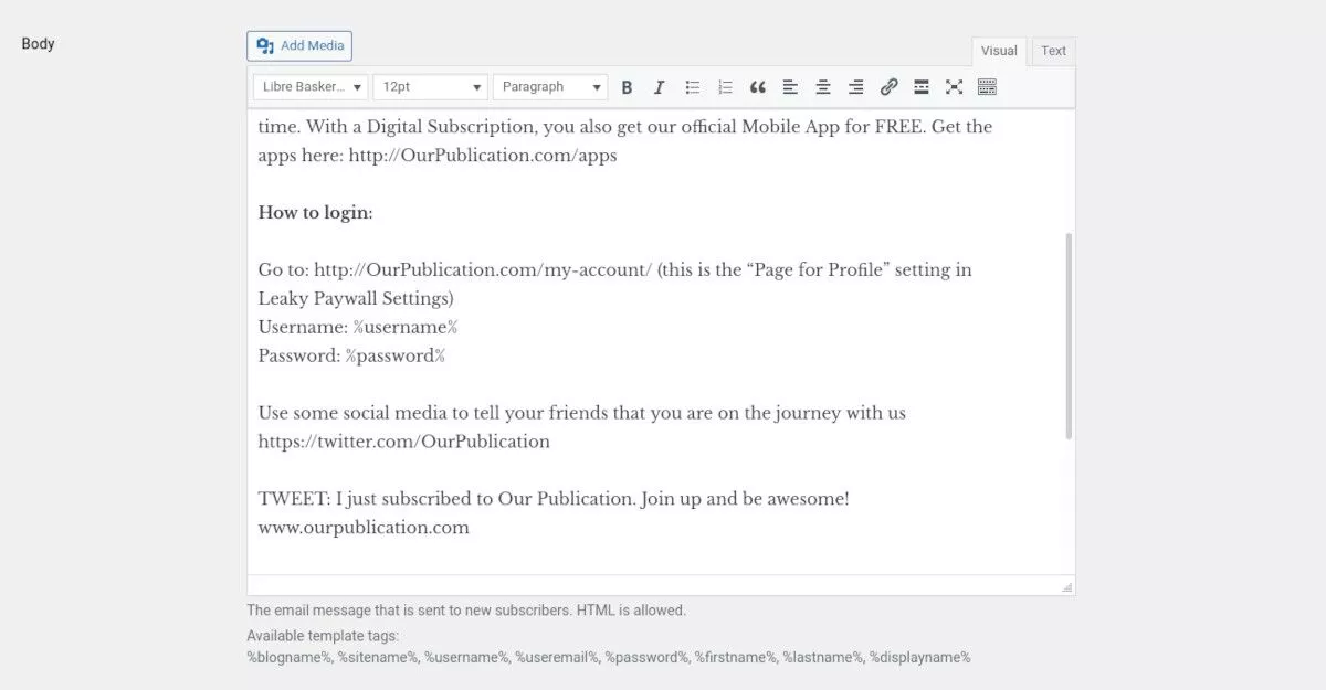Screenshot des Leaky Paywall-Menüs
