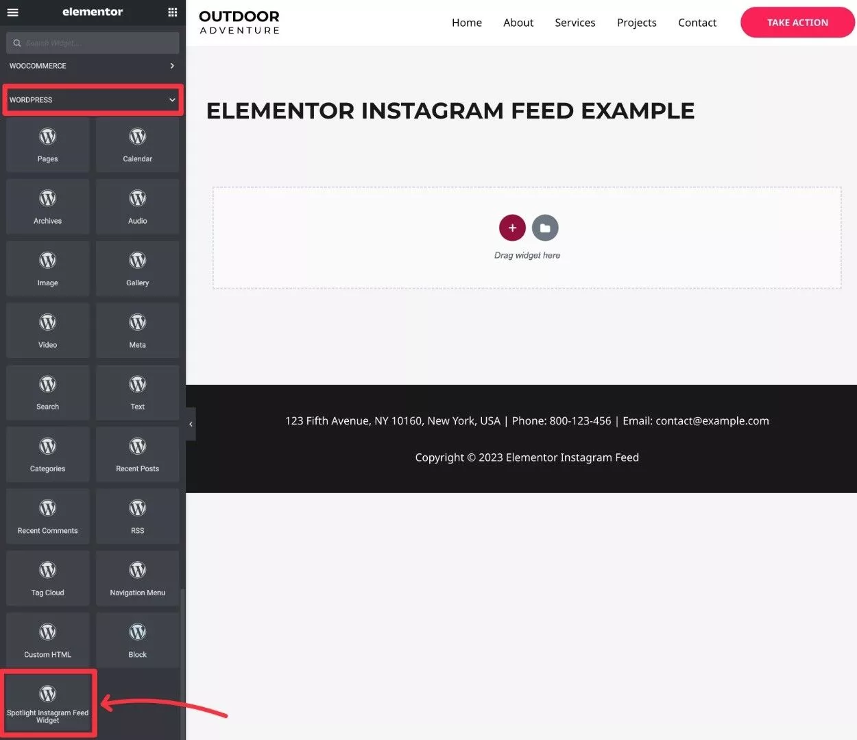 Elemenotr の通常の WordPress Instagram ウィジェット