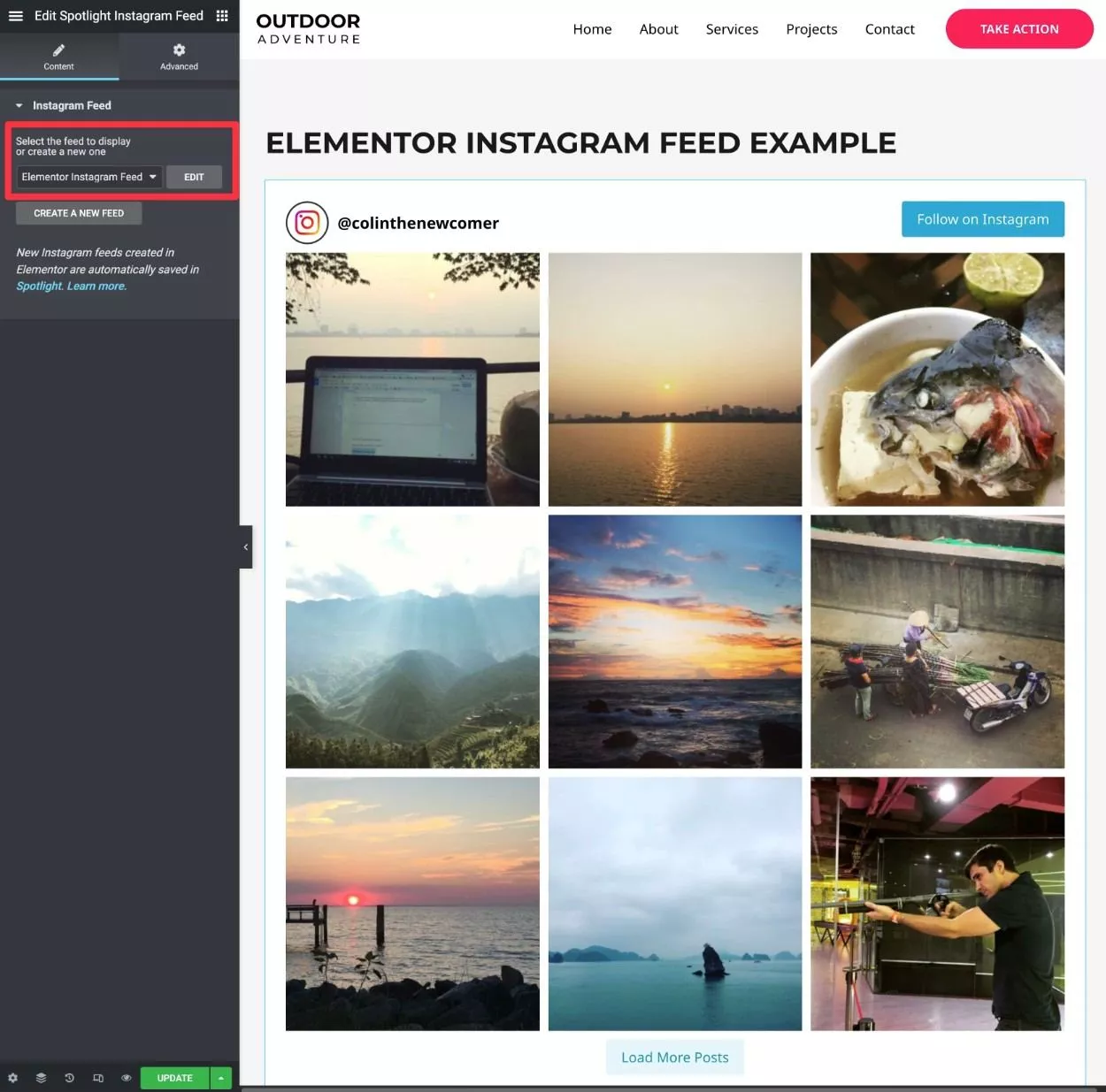 Elementor Instagram フィード ウィジェット