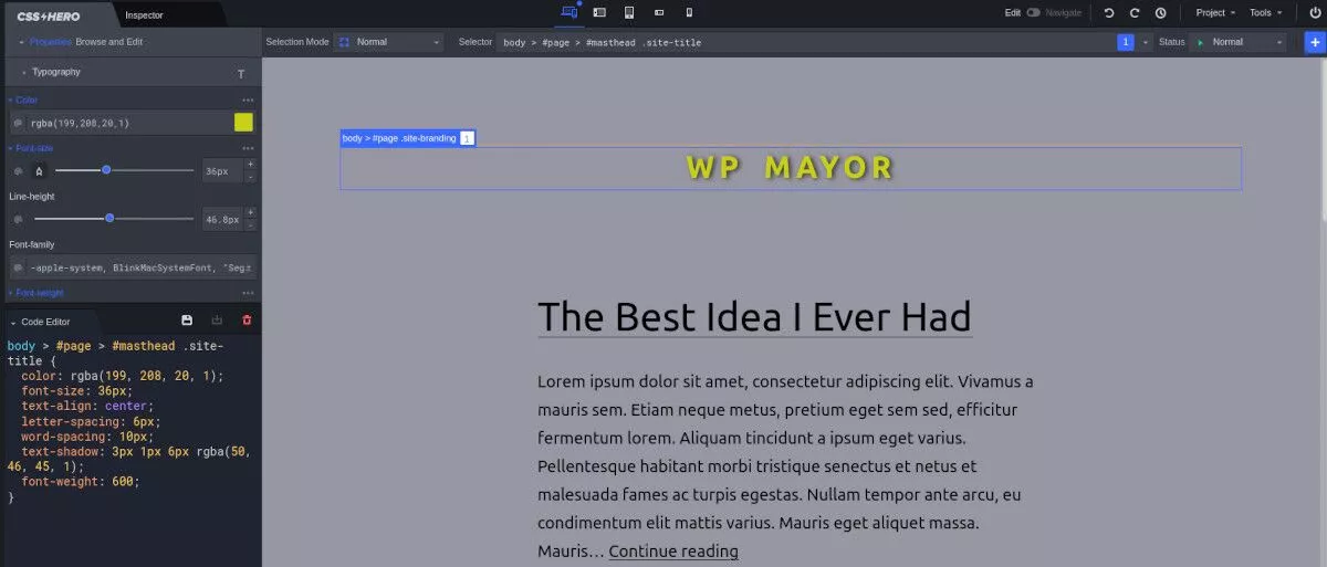 Screenshot des CSS Hero Editors