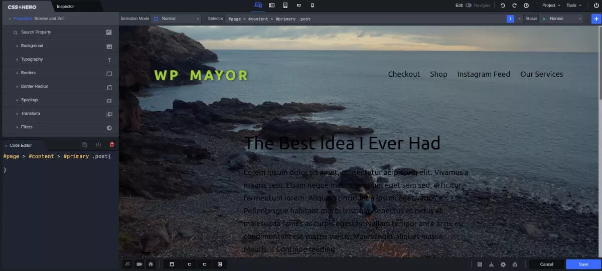 Screenshot des CSS Hero Editors