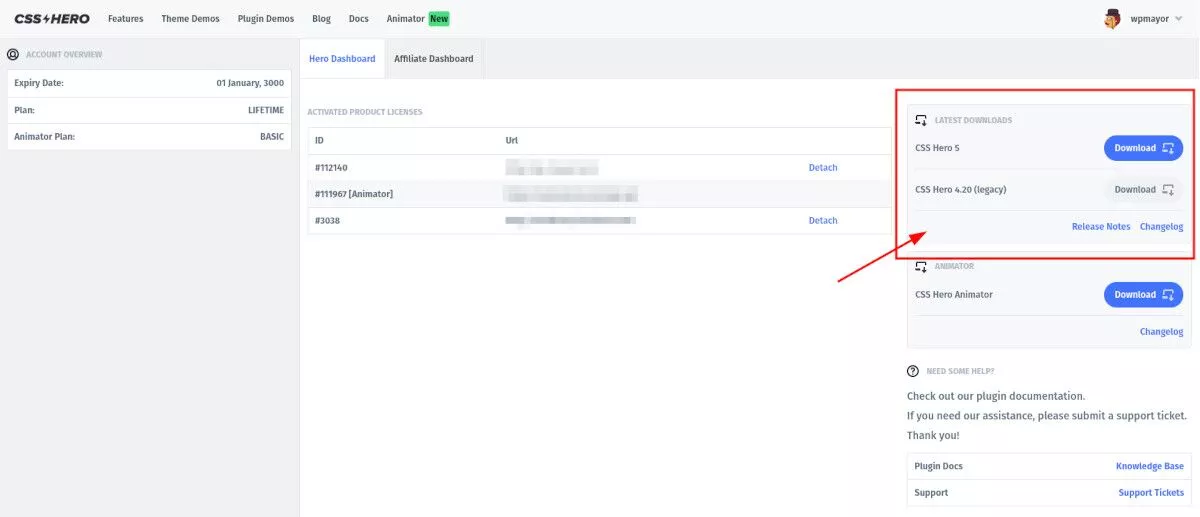 Screenshot des Dashboards des CSS Hero-Kontos