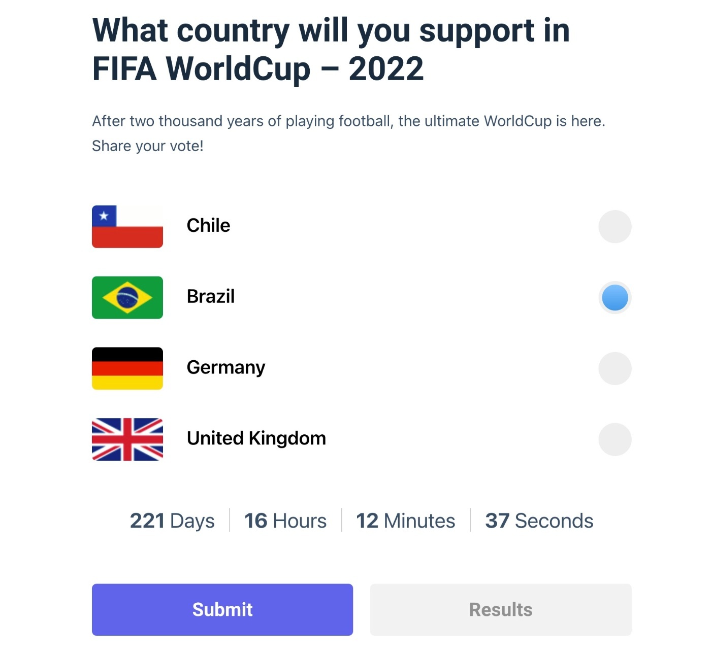 Un ejemplo de una encuesta de LiquidPoll