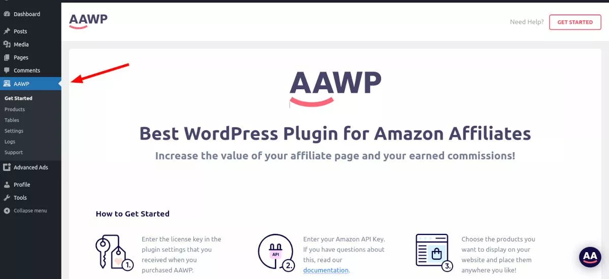 AAWP メニューのスクリーンショット