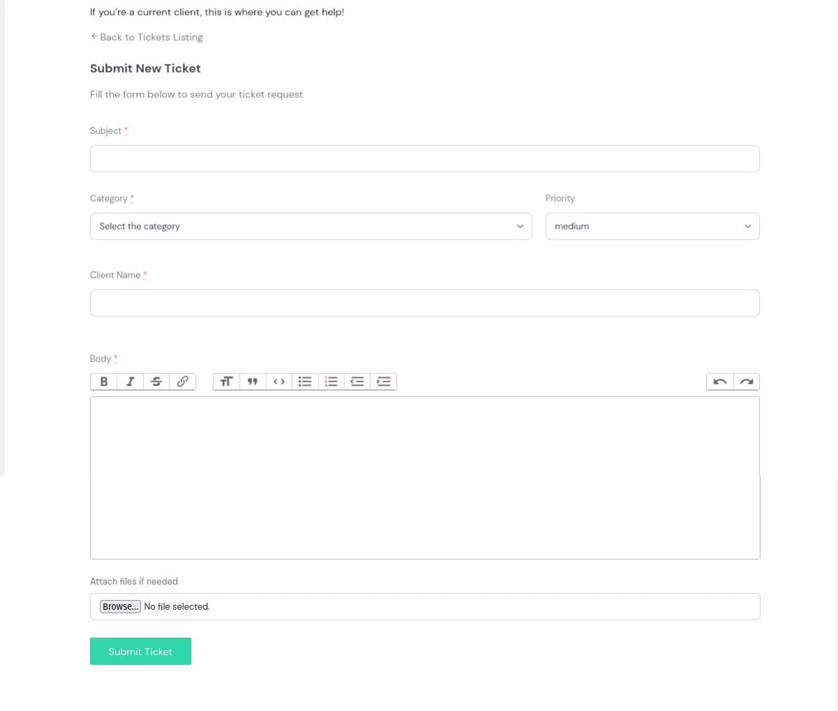 captura de pantalla del formulario de ticket de Saladil