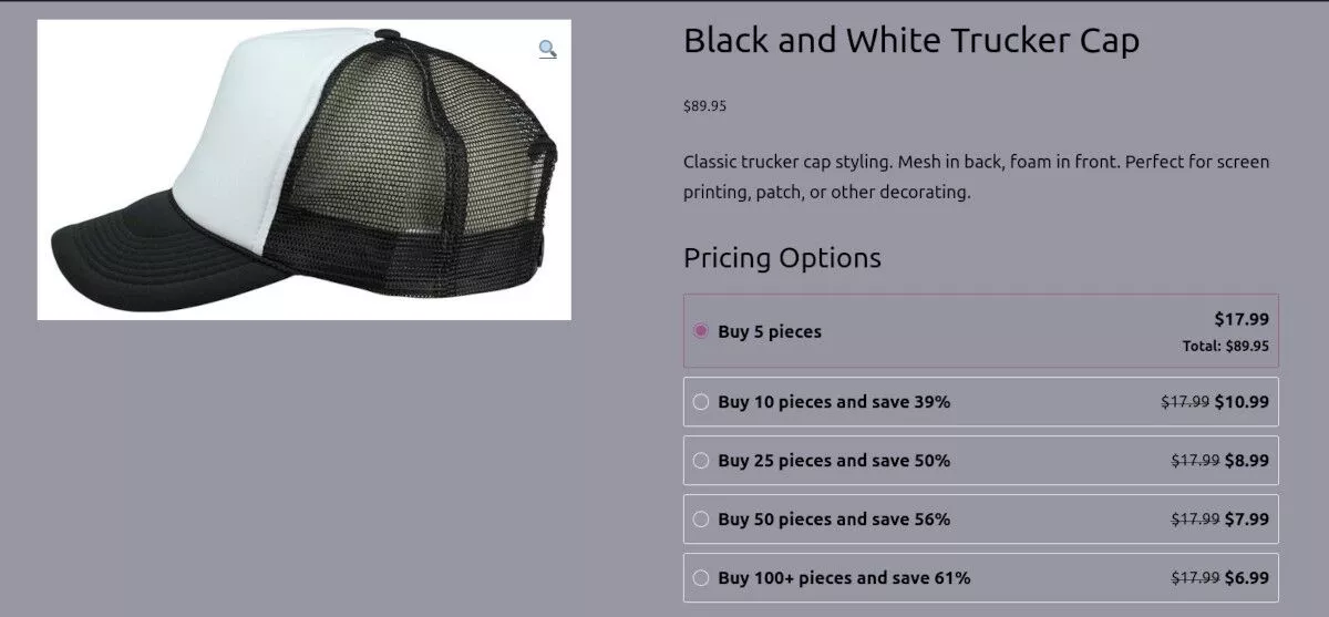 WoOCommerce の商品ページのスクリーンショット