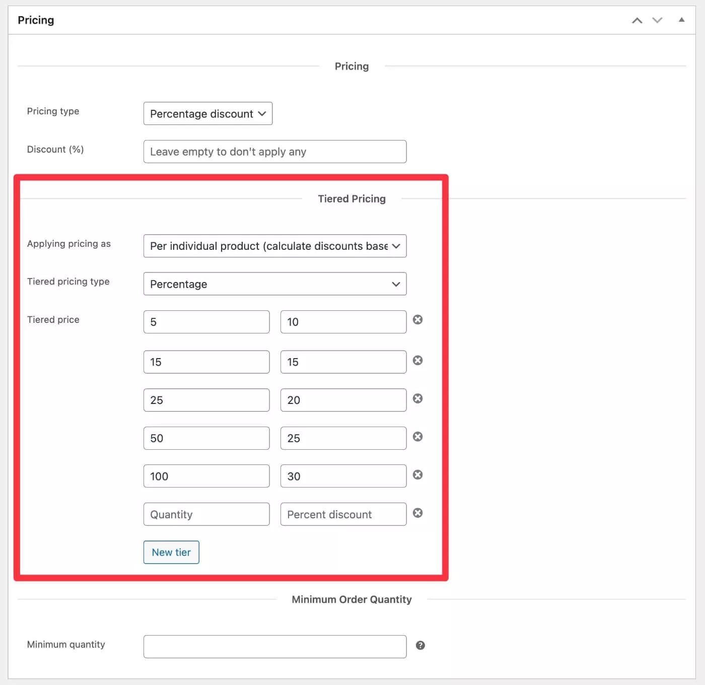 WooCommerce の段階的価格設定