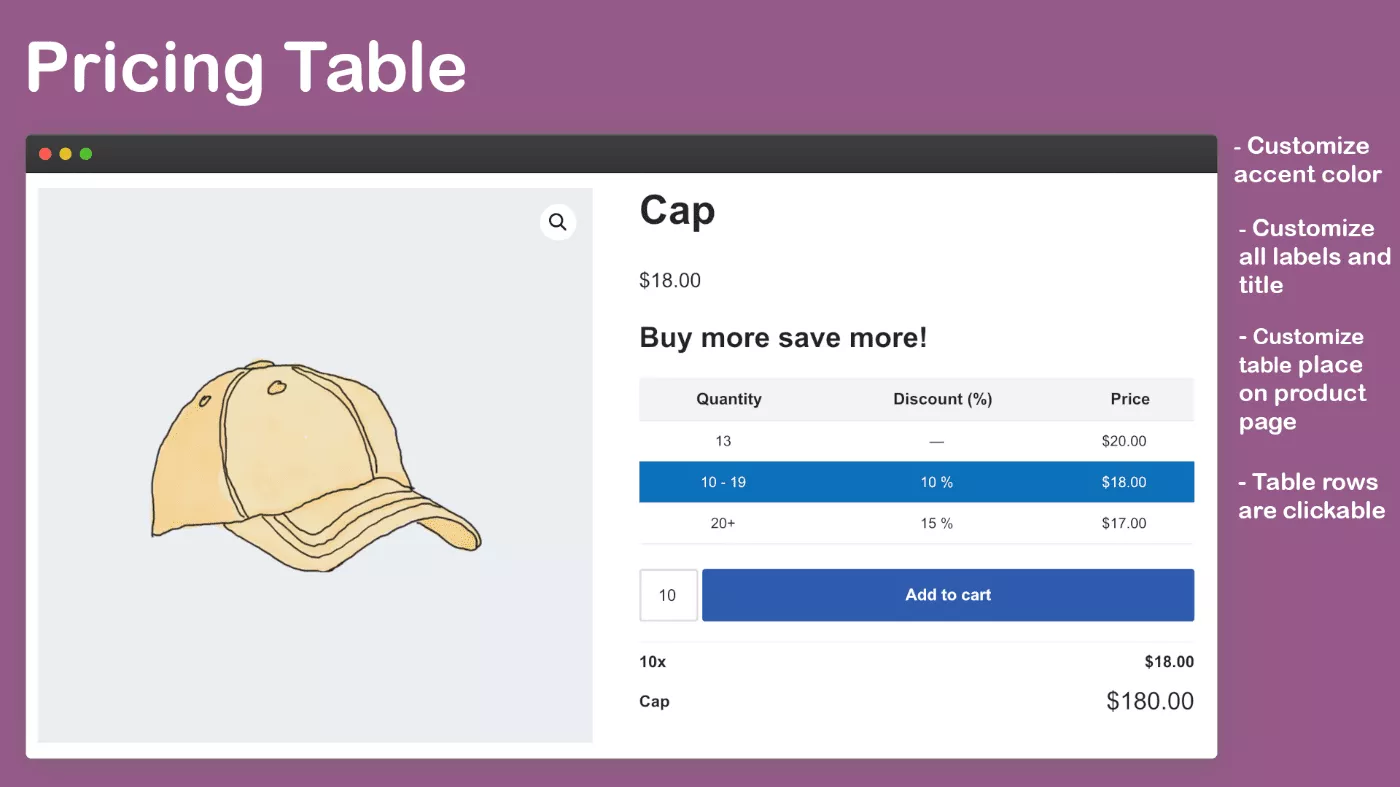 WooCommerce の段階的価格表の例