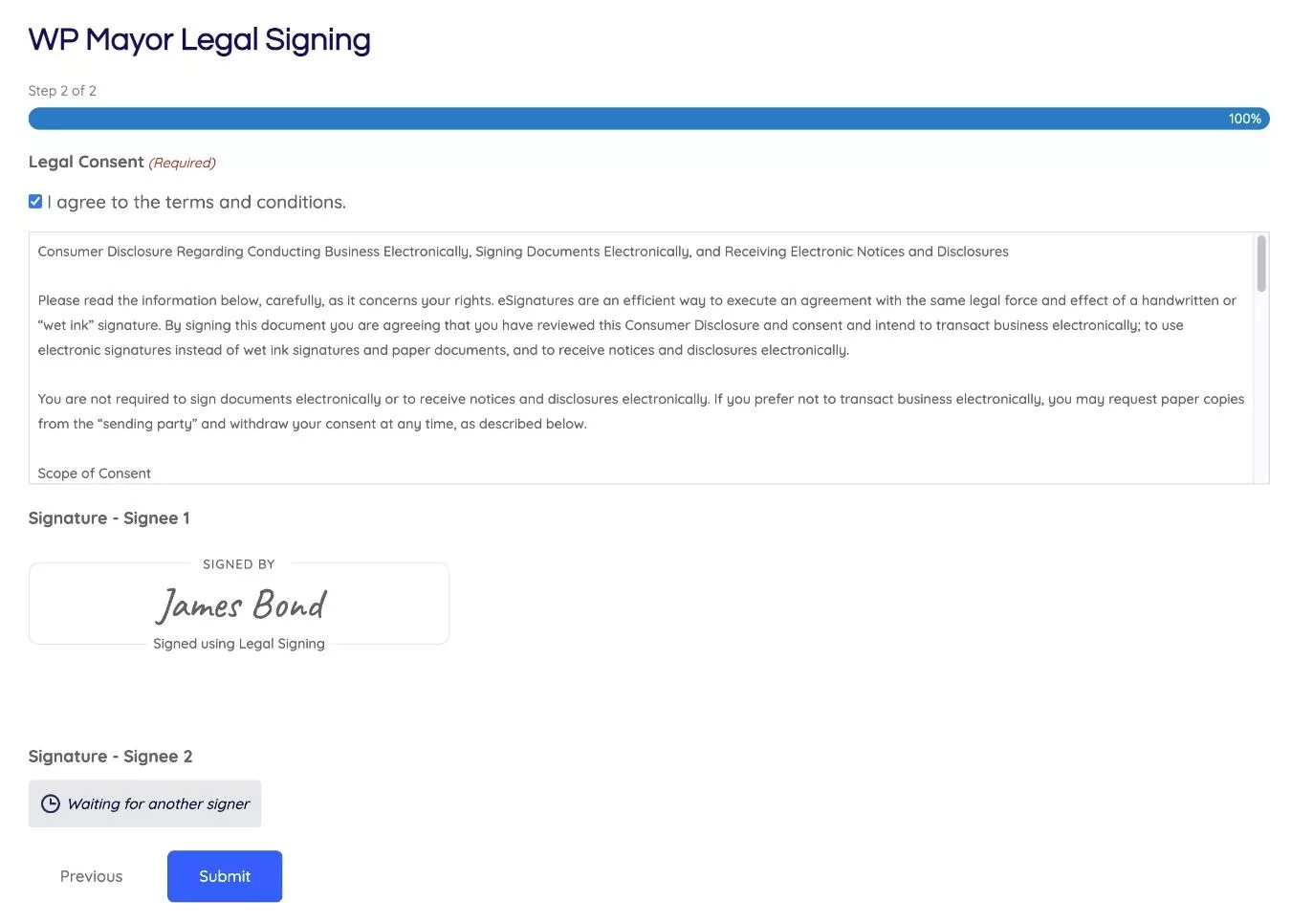 Firmando la segunda página