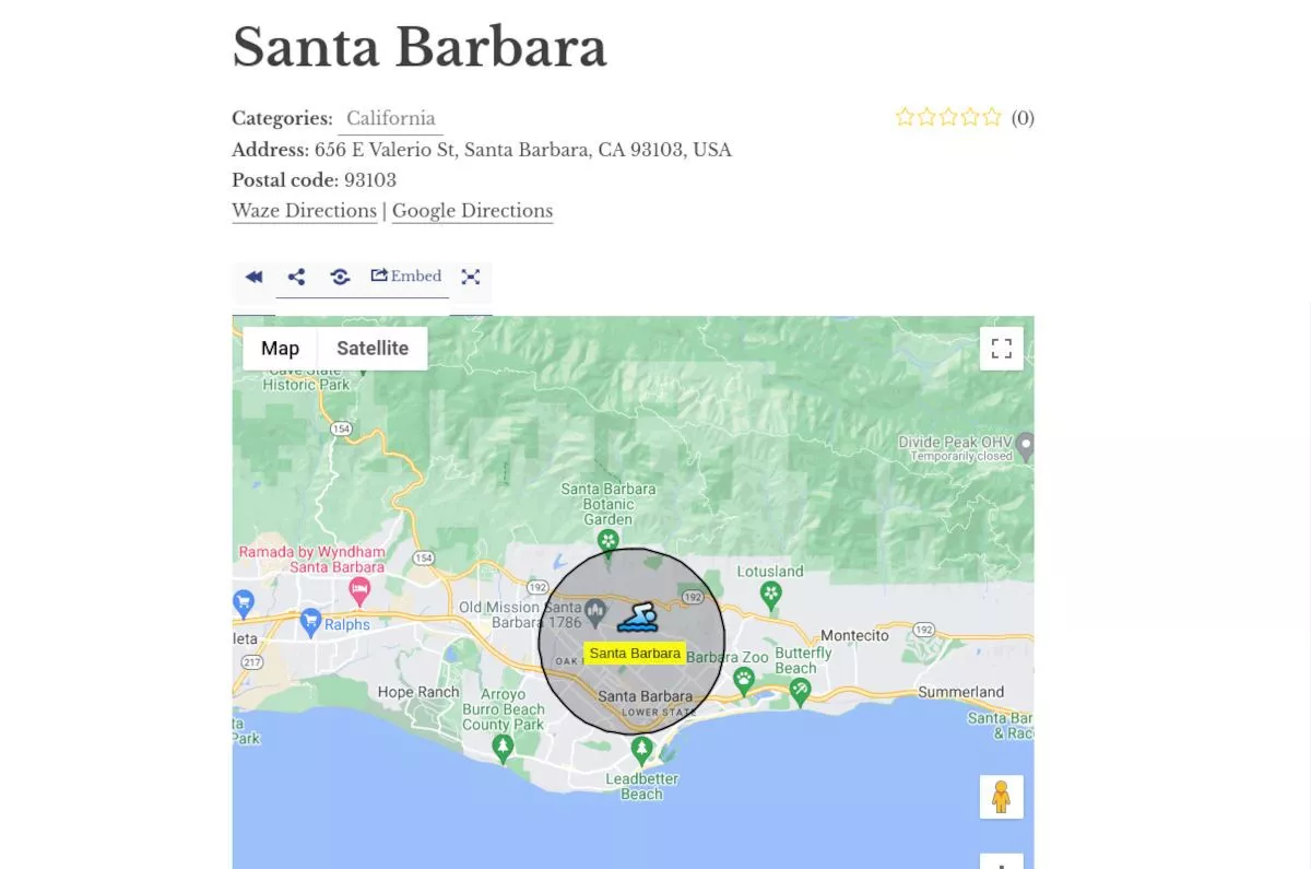 表示されたサンタバーバラの地図のスクリーンショット