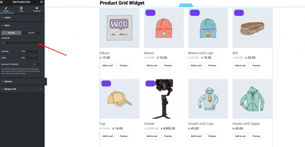 製品グリッド クエリ