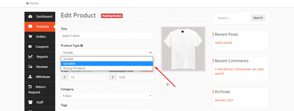 Crear una variable de producto desde el panel de proveedores