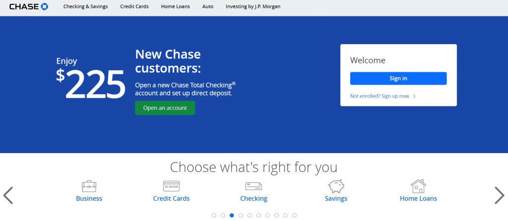 ภาพหน้าจอของ Chase Bank- ตัวอย่างช่องทาง Omni