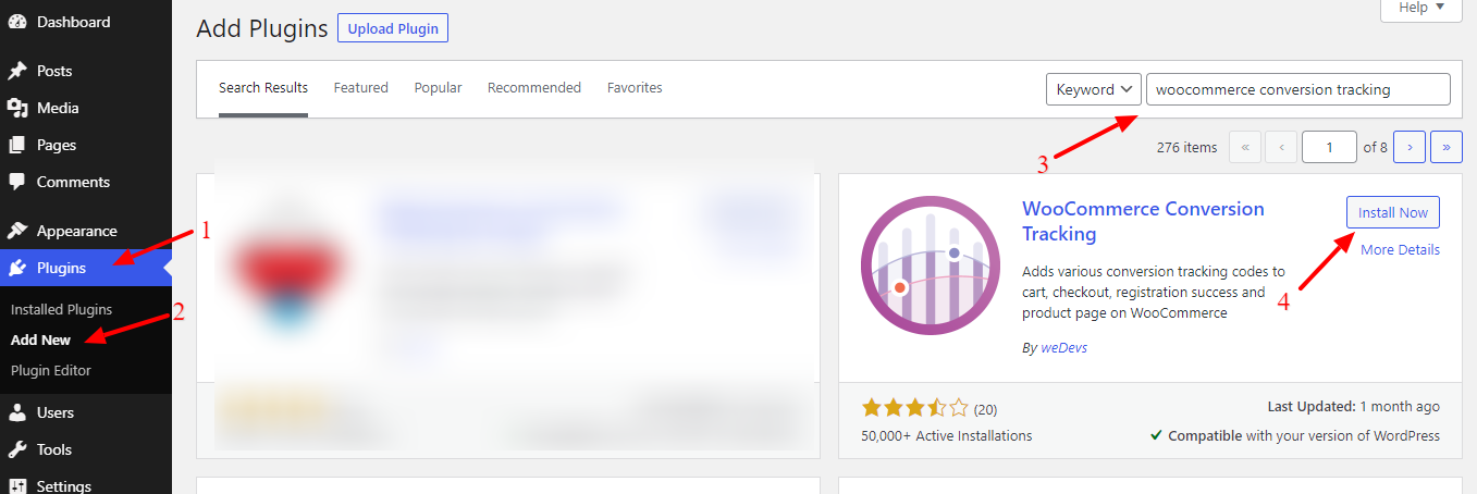 ติดตั้งปลั๊กอินการติดตามการแปลง WooCommerce