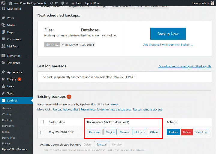 unduh file yang dicadangkan ke komputer Anda