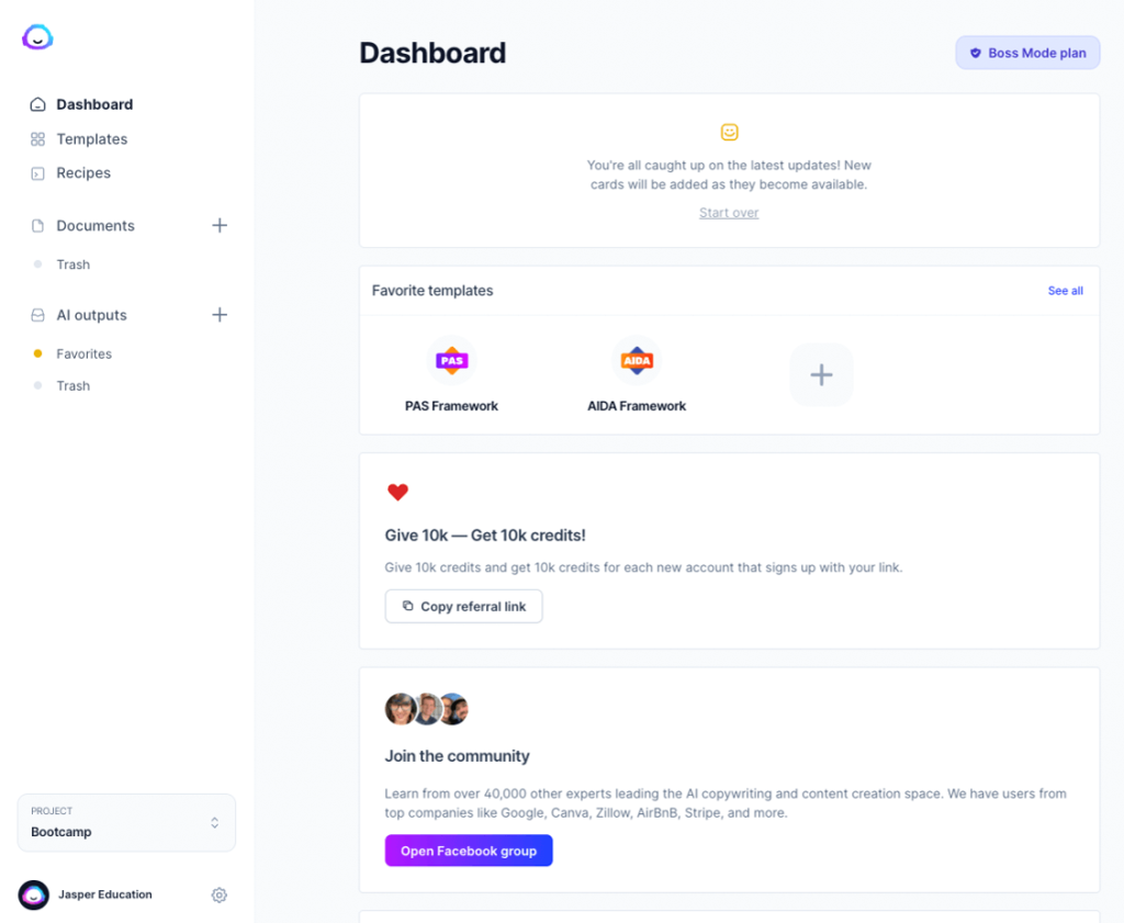 JasperAI Dashboard JasperAI Dashboard