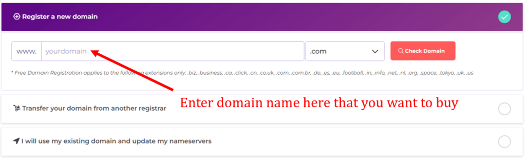 Escolha o nome de domínio Choose Domain Name