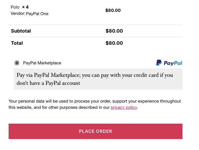 Paypal マーケットプレイスの標準支払いボタンのスクリーンショット