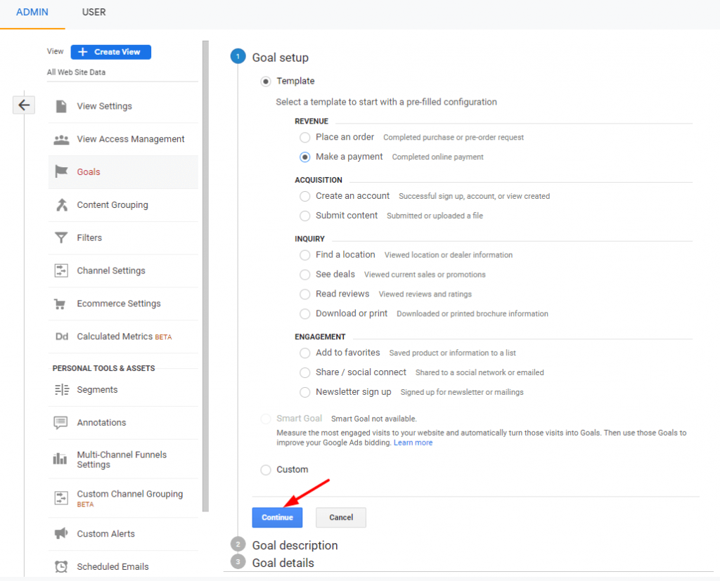 Google アナリティクスの目標設定