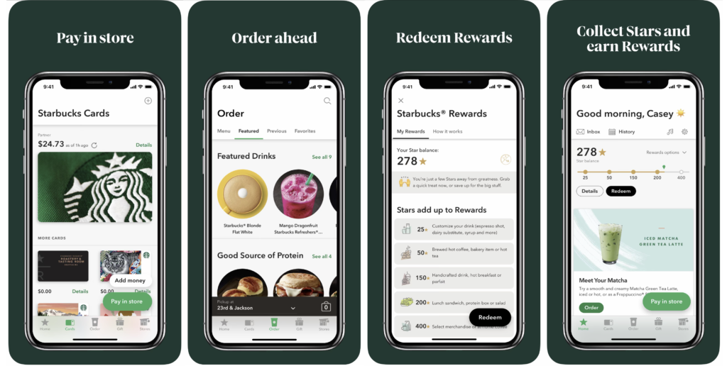 Interfața aplicației mobile Starbucks