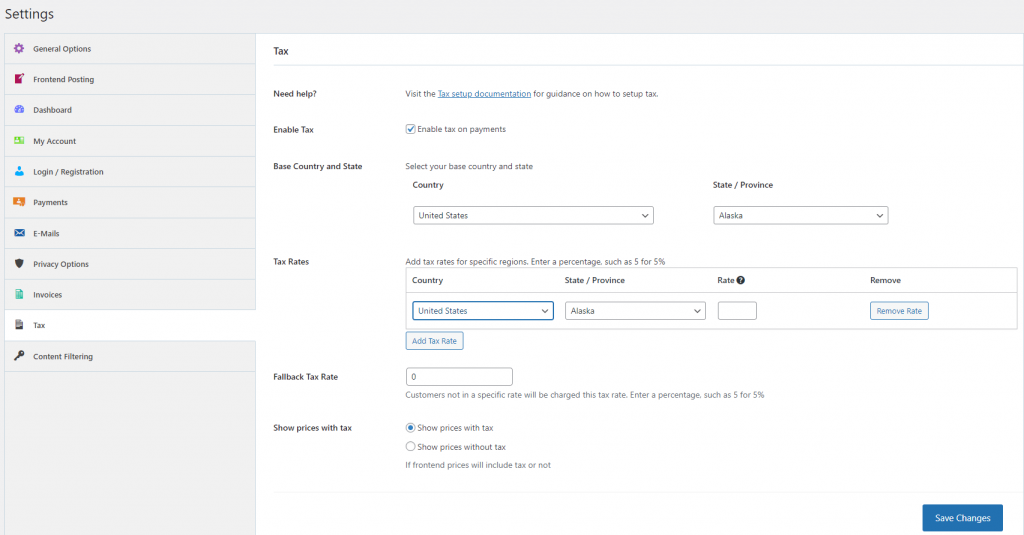 wpuf-tax-setting