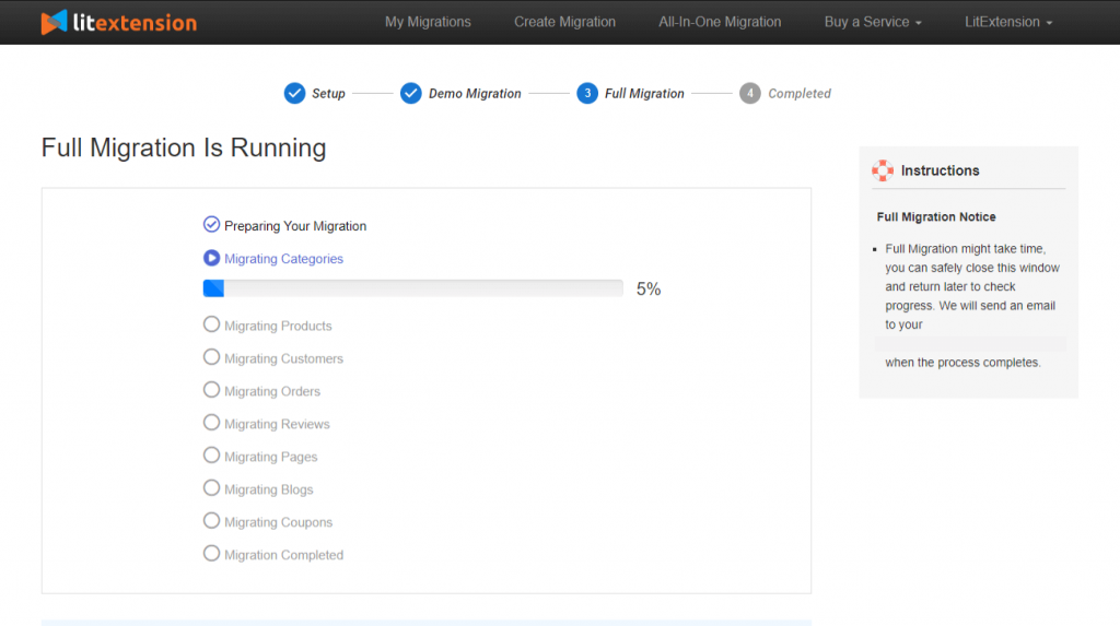 FullMigration は Magento から WooCommerce への移行を実行しています